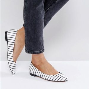Striped, pointed toe ballet flats